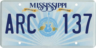 MS license plate ARC137