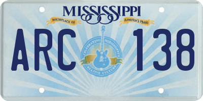 MS license plate ARC138