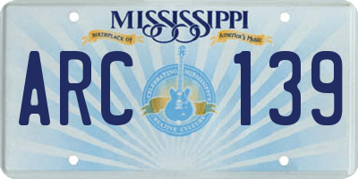 MS license plate ARC139