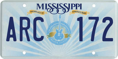 MS license plate ARC172
