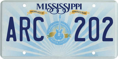 MS license plate ARC202