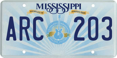 MS license plate ARC203