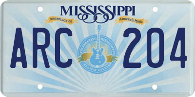 MS license plate ARC204