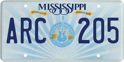MS license plate ARC205