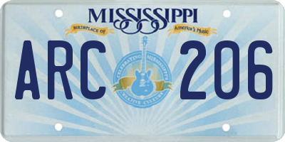 MS license plate ARC206