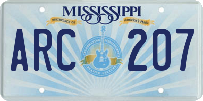 MS license plate ARC207