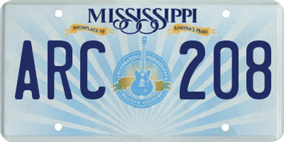 MS license plate ARC208