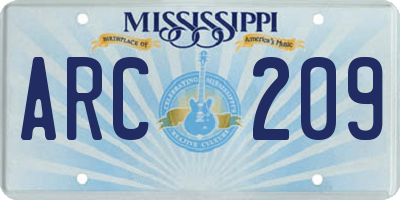 MS license plate ARC209