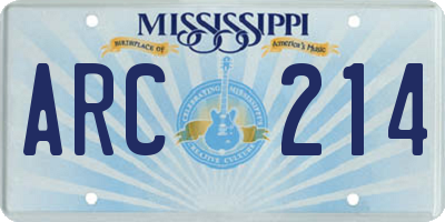 MS license plate ARC214