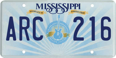 MS license plate ARC216
