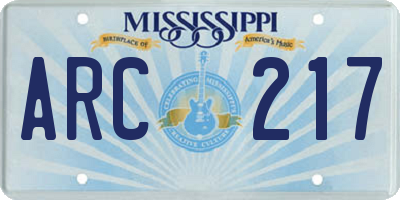 MS license plate ARC217