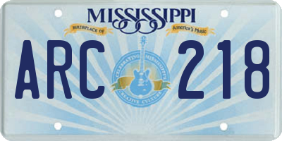 MS license plate ARC218