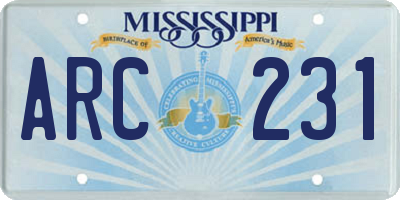 MS license plate ARC231