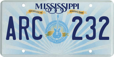 MS license plate ARC232