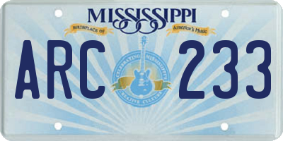 MS license plate ARC233