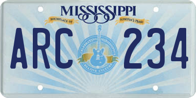 MS license plate ARC234