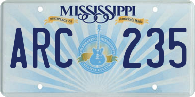 MS license plate ARC235