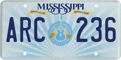 MS license plate ARC236