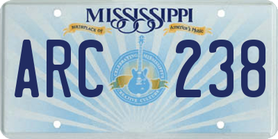 MS license plate ARC238