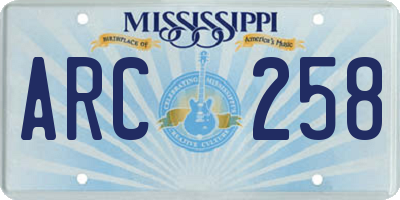 MS license plate ARC258