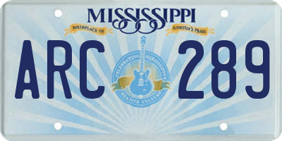 MS license plate ARC289