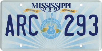 MS license plate ARC293