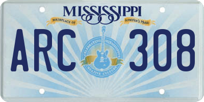 MS license plate ARC308