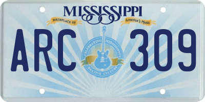 MS license plate ARC309