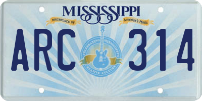 MS license plate ARC314