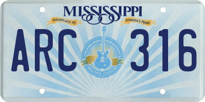 MS license plate ARC316