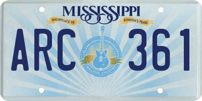 MS license plate ARC361