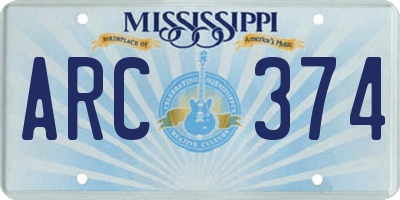 MS license plate ARC374
