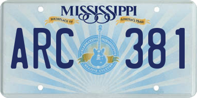 MS license plate ARC381