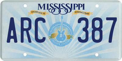 MS license plate ARC387