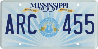 MS license plate ARC455