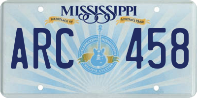 MS license plate ARC458