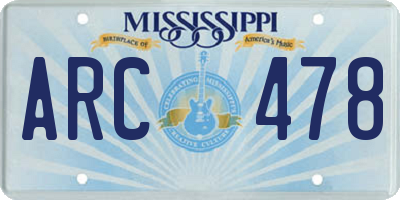 MS license plate ARC478