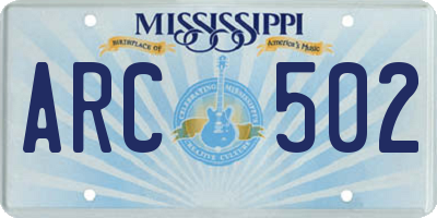MS license plate ARC502