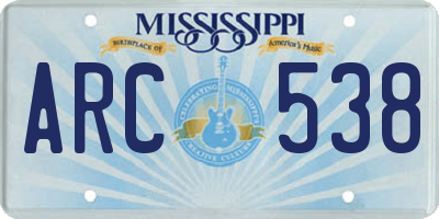 MS license plate ARC538