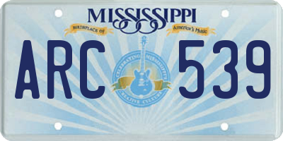 MS license plate ARC539