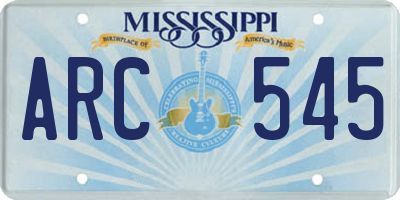 MS license plate ARC545