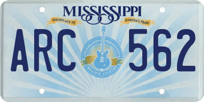 MS license plate ARC562