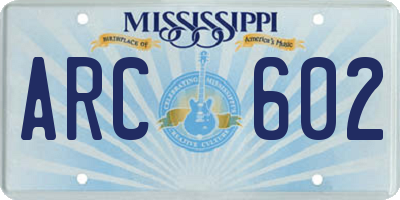MS license plate ARC602