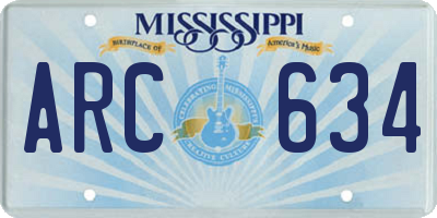 MS license plate ARC634