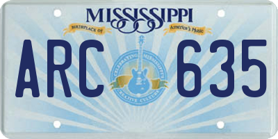 MS license plate ARC635