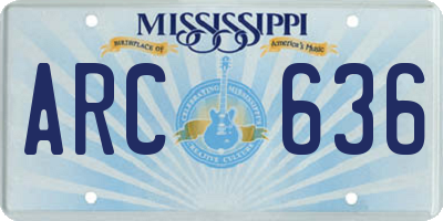 MS license plate ARC636