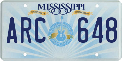 MS license plate ARC648