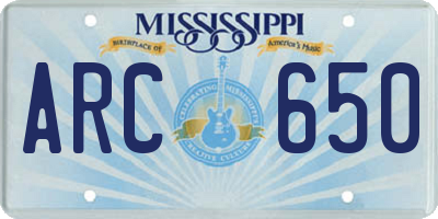 MS license plate ARC650