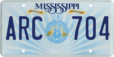MS license plate ARC704