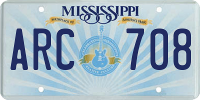 MS license plate ARC708